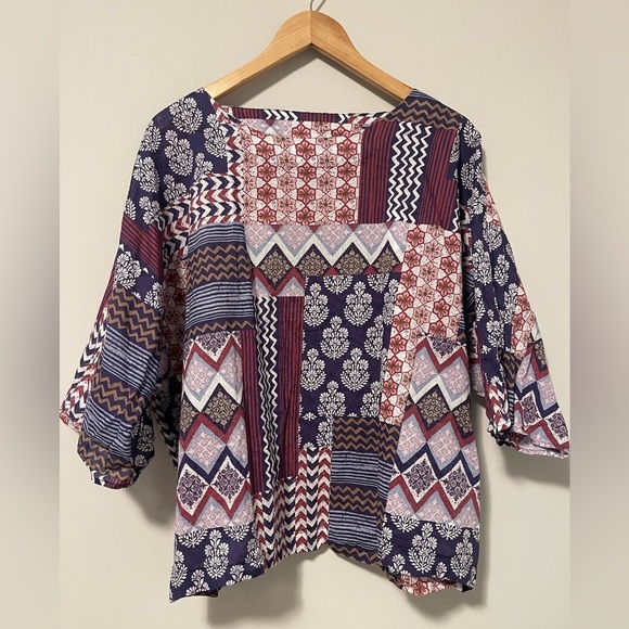 Purejill J. Jill | Organic Cotton Patchwork Blouse XL - Picture 1 of 3